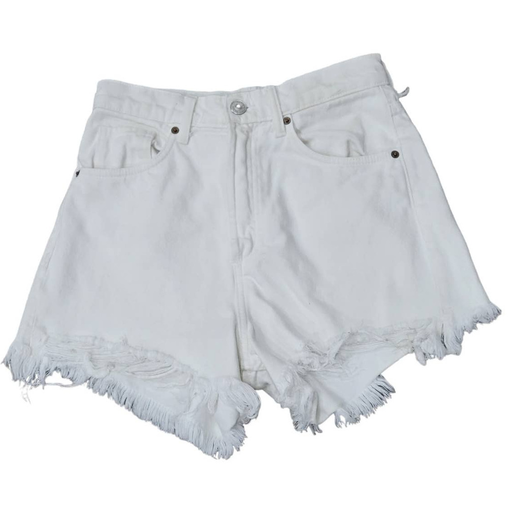 ZARA High Rise Cut Off Frayed White Denim Jean Shorts Size 4‎